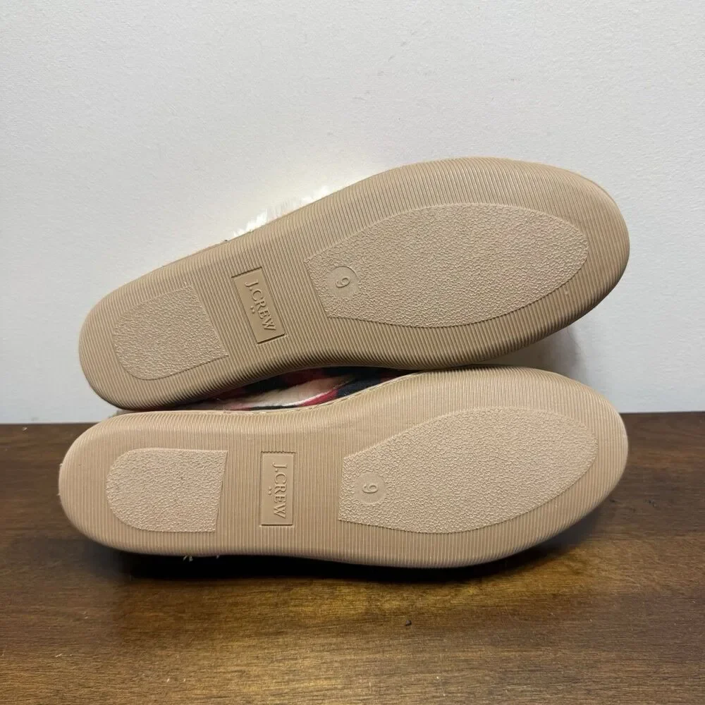 J Crew Red & Black  Buffalo Plaid Faux-Shearling Moccasin Slippers Size 9 NWOT